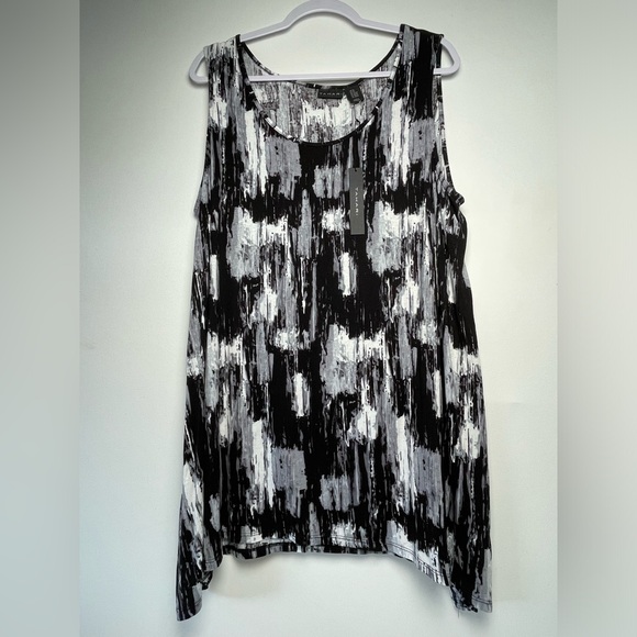 Tahari Black White Jersey Tank Top Women Plus size 2X Stretch Bohemian - Picture 1 of 6